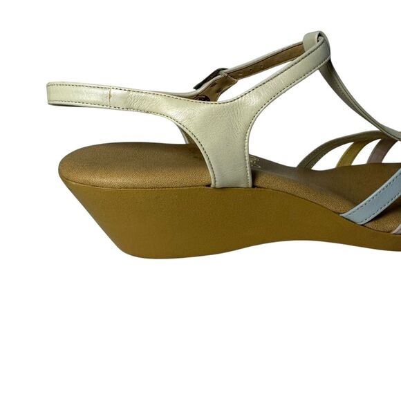 Vintage 70s Sandals YoYos Strappy Hippie Groovy Wedge Heel Pastel Leather 8.5 - Picture 5 of 16